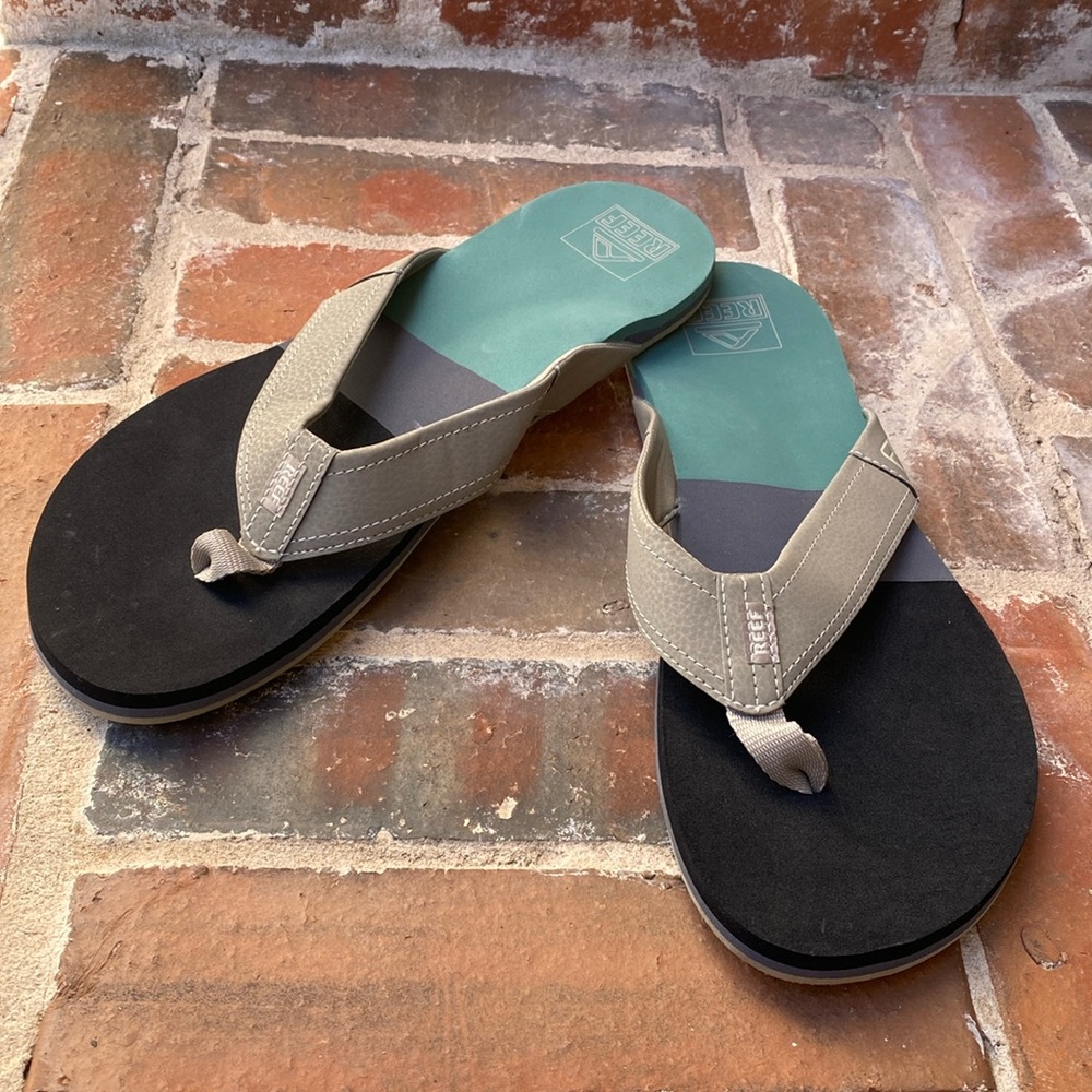 Reef Tri Newport Sandal Classic Flip Flops Color: black green